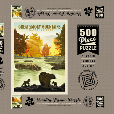 Great Smoky Mountains National Park: Play Time, Vintage Poster 500 Puzzle Schachtel 3D Modell