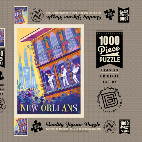 Darstellung des Puzzle Motivs New Orleans: Tanzen auf der Straße (Mod Design) New Orleans: Dancing In The Street (Mod Design), Vintage Poster 1000 Puzzle Schachtel 3D Modell