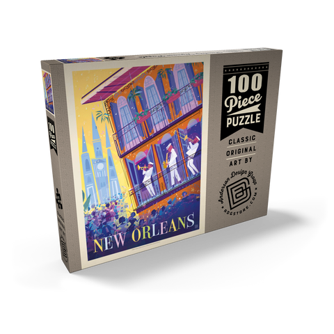 Darstellung des Puzzle Motivs New Orleans: Tanzen auf der Straße (Mod Design) New Orleans: Dancing In The Street (Mod Design), Vintage Poster 100 Puzzle Schachtel Ansicht2