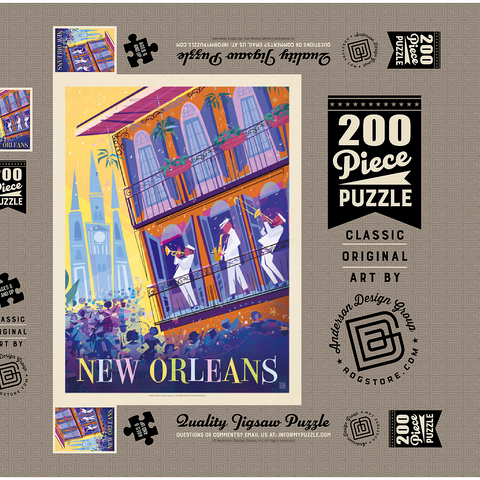 Darstellung des Puzzle Motivs New Orleans: Tanzen auf der Straße (Mod Design) New Orleans: Dancing In The Street (Mod Design), Vintage Poster 200 Puzzle Schachtel 3D Modell