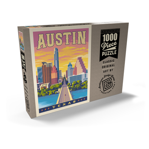 Darstellung des Puzzle Motivs Austin, Texas: Sonnenuntergang, Vintage Poster Austin, Texas: Sunset, Vintage Poster 1000 Puzzle Schachtel Ansicht2