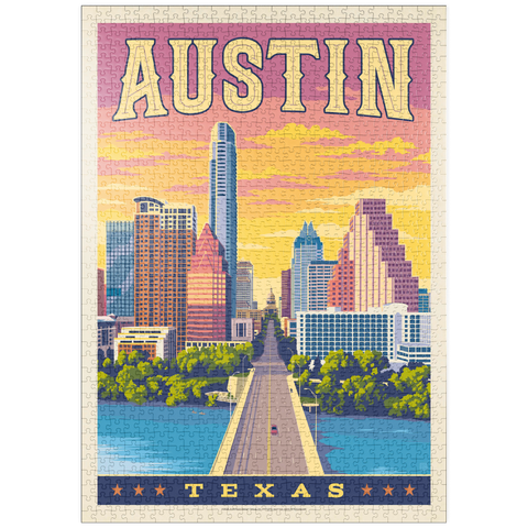Darstellung des Puzzle Motivs Austin, Texas: Sonnenuntergang, Vintage Poster puzzleplate Austin, Texas: Sunset, Vintage Poster 1000 Puzzle