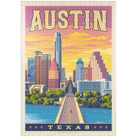 Darstellung des Puzzle Motivs Austin, Texas: Sonnenuntergang, Vintage Poster - Puzzleteile: 1000