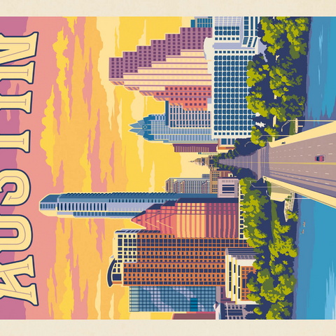 Darstellung des Puzzle Motivs Austin, Texas: Sonnenuntergang, Vintage Poster Austin, Texas: Sunset, Vintage Poster 1000 Puzzle 3D Modell