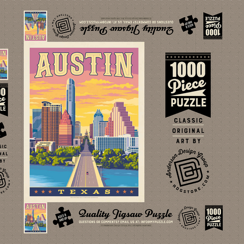Darstellung des Puzzle Motivs Austin, Texas: Sonnenuntergang, Vintage Poster Austin, Texas: Sunset, Vintage Poster 1000 Puzzle Schachtel 3D Modell