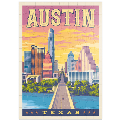 Darstellung des Puzzle Motivs Austin, Texas: Sonnenuntergang, Vintage Poster puzzleplate Austin, Texas: Sunset, Vintage Poster 100 Puzzle