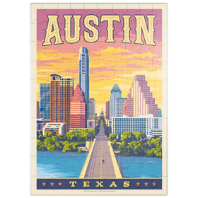 Darstellung des Puzzle Motivs Austin, Texas: Sonnenuntergang, Vintage Poster - Puzzleteile: 100