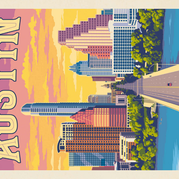 Darstellung des Puzzle Motivs Austin, Texas: Sunset, Vintage Poster 100 Puzzle 3D Modell