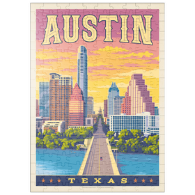 Darstellung des Puzzle Motivs Austin, Texas: Sonnenuntergang, Vintage Poster - Puzzleteile: 200