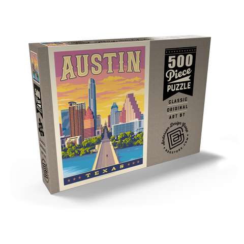 Darstellung des Puzzle Motivs Austin, Texas: Sonnenuntergang, Vintage Poster Austin, Texas: Sunset, Vintage Poster 500 Puzzle Schachtel Ansicht2
