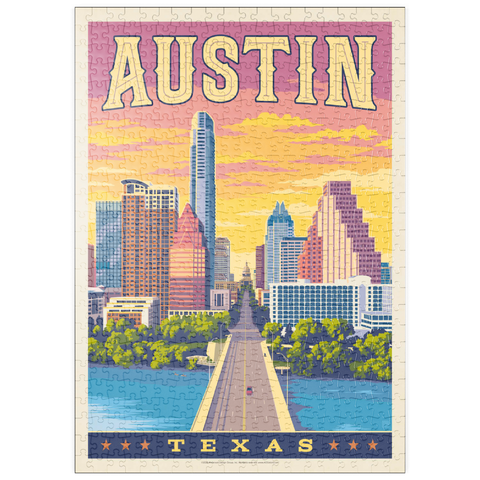 Darstellung des Puzzle Motivs Austin, Texas: Sonnenuntergang, Vintage Poster puzzleplate Austin, Texas: Sunset, Vintage Poster 500 Puzzle