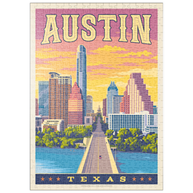Darstellung des Puzzle Motivs Austin, Texas: Sonnenuntergang, Vintage Poster - Puzzleteile: 500