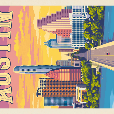 Darstellung des Puzzle Motivs Austin, Texas: Sunset, Vintage Poster 500 Puzzle 3D Modell