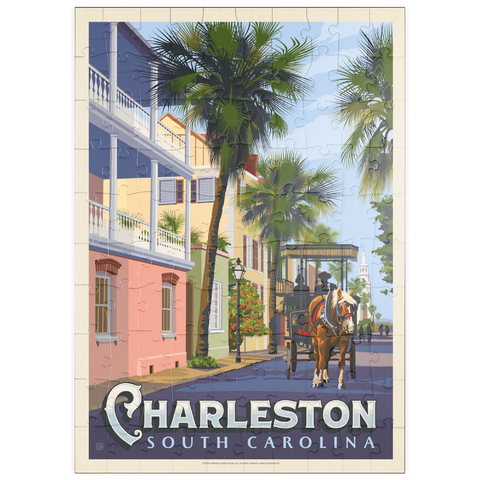 Darstellung des Puzzle Motivs Charleston, SC: Straßenszene puzzleplate Charleston, SC: Street Scene, Vintage Poster 100 Puzzle