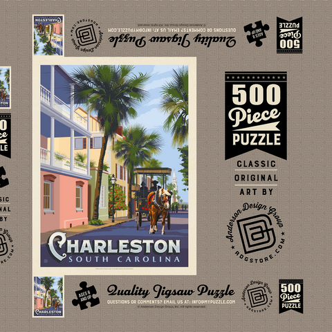 Darstellung des Puzzle Motivs Charleston, SC: Straßenszene Charleston, SC: Street Scene, Vintage Poster 500 Puzzle Schachtel 3D Modell