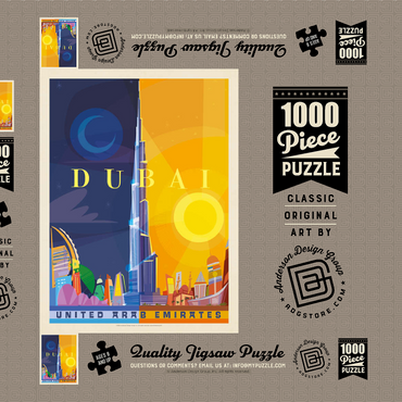 Darstellung des Puzzle Motivs Dubai (Mod Design), Vintage Poster 1000 Puzzle Schachtel 3D Modell
