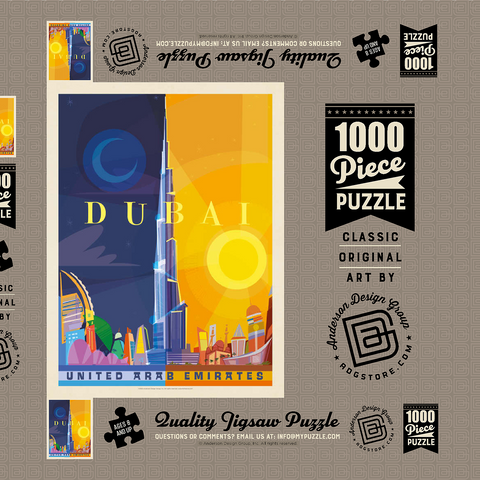 Darstellung des Puzzle Motivs Dubai (Mod Design), Vintage Poster Dubai (Mod Design), Vintage Poster 1000 Puzzle Schachtel 3D Modell