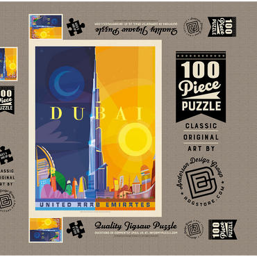 Darstellung des Puzzle Motivs Dubai (Mod Design), Vintage Poster 100 Puzzle Schachtel 3D Modell
