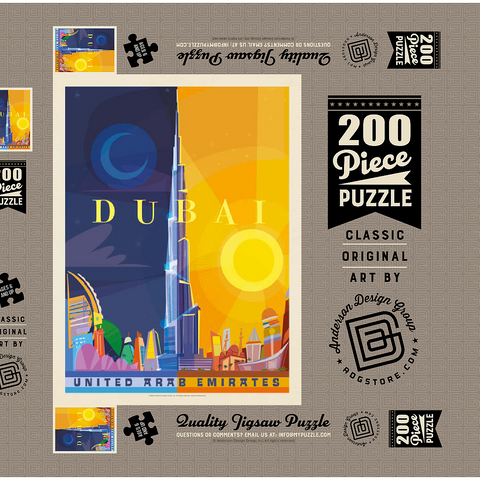 Darstellung des Puzzle Motivs Dubai (Mod Design), Vintage Poster Dubai (Mod Design), Vintage Poster 200 Puzzle Schachtel 3D Modell