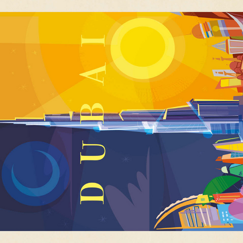 Darstellung des Puzzle Motivs Dubai (Mod Design), Vintage Poster Dubai (Mod Design), Vintage Poster 500 Puzzle 3D Modell