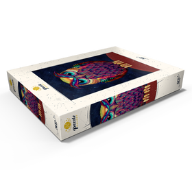 Darstellung des Puzzle Motivs Bunte Eule in geometrischem Kunststil vor Sternenhimmel - Puzzleteile: 500