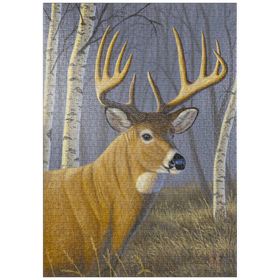 Darstellung des Puzzle Motivs Majestätischer Weißwedelhirsch in winterlicher Waldszene - Puzzleteile: 1000