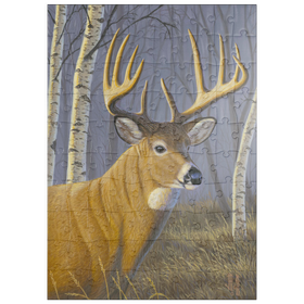 Darstellung des Puzzle Motivs Majestätischer Weißwedelhirsch in winterlicher Waldszene - Puzzleteile: 100