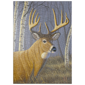 Darstellung des Puzzle Motivs Majestätischer Weißwedelhirsch in winterlicher Waldszene - Puzzleteile: 500
