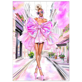 Darstellung des Puzzle Motivs Glamouröse Mode-Illustration – Futuristisches Pinkkleid in Paris - Puzzleteile: 100