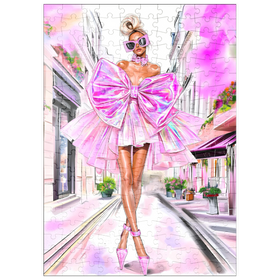 Darstellung des Puzzle Motivs Glamouröse Mode-Illustration – Futuristisches Pinkkleid in Paris - Puzzleteile: 200