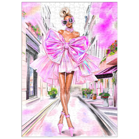 Darstellung des Puzzle Motivs Glamouröse Mode-Illustration – Futuristisches Pinkkleid in Paris - Puzzleteile: 500