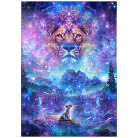 Darstellung des Puzzle Motivs Mystische Löwen-Illustration – Spirituelle Fantasiewelt mit Löwenbaby - Puzzleteile: 1000