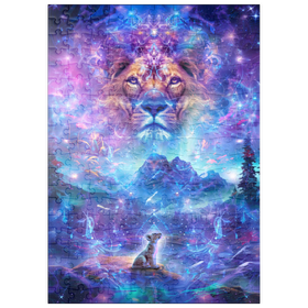 Darstellung des Puzzle Motivs Mystische Löwen-Illustration – Spirituelle Fantasiewelt mit Löwenbaby - Puzzleteile: 200