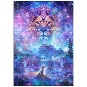 Darstellung des Puzzle Motivs Mystische Löwen-Illustration – Spirituelle Fantasiewelt mit Löwenbaby - Puzzleteile: 500