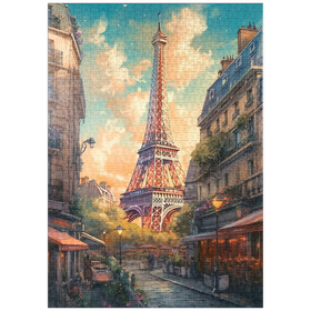 Darstellung des Puzzle-Motivs Romantische Paris-Illustration – Eiffelturm im warmen Abendlicht – Puzzleteile: 1000