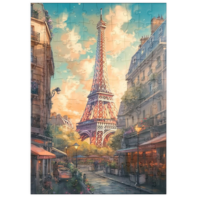 Darstellung des Puzzle Motivs Romantische Paris-Illustration – Eiffelturm im warmen Abendlicht - Puzzleteile: 100