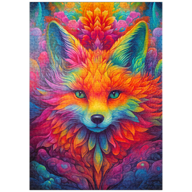 Darstellung des Puzzle-Motivs Psychedelische Fuchs-Illustration – Farbenfrohe Fantasievision – Puzzleteile: 1000