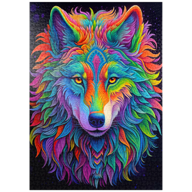 Darstellung des Puzzle Motivs Psychedelische Wolf-Illustration – Farbenprächtige spirituelle Kunst - Puzzleteile: 1000
