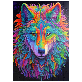 Darstellung des Puzzle Motivs Psychedelische Wolf-Illustration – Farbenprächtige spirituelle Kunst - Puzzleteile: 100