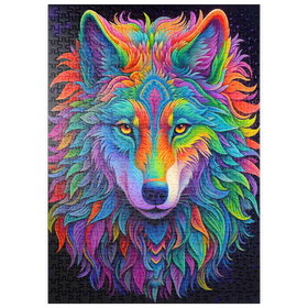 Darstellung des Puzzle Motivs Psychedelische Wolf-Illustration – Farbenprächtige spirituelle Kunst - Puzzleteile: 500