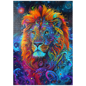 Darstellung des Puzzle-Motivs Psychedelische Löwen-Illustration – Farbenprächtige galaktische Kunst – Puzzleteile: 1000