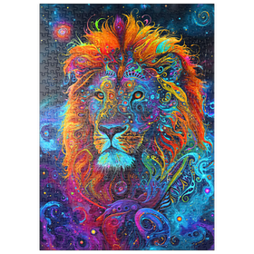 Darstellung des Puzzle Motivs Psychedelische Löwen-Illustration – Farbenprächtige galaktische Kunst - Puzzleteile: 500