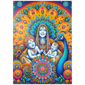 Darstellung des Puzzle-Motivs Spirituelle Mutter-Kind-Illustration – Farbenprächtige Mandala-Kunst – Puzzleteile: 1000