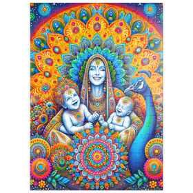 Darstellung des Puzzle Motivs Spirituelle Mutter-Kind-Illustration – Farbenprächtige Mandala-Kunst - Puzzleteile: 100