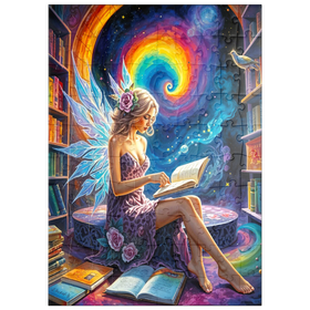 Darstellung des Puzzle Motivs Magische Feen-Illustration – Lesende Fee in einer mystischen Bibliothek - Puzzleteile: 100