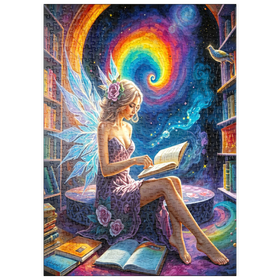 Darstellung des Puzzle Motivs Magische Feen-Illustration – Lesende Fee in einer mystischen Bibliothek - Puzzleteile: 500