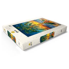 Alternative Darstellung des Puzzle-Motivs Tropische Weihnachtsillustration – Palme mit Lichtern am Strand – Puzzleteile: 200