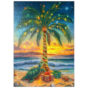 Darstellung des Puzzle-Motivs Tropische Weihnachtsillustration – Palme mit Lichtern am Strand – Puzzleteile: 200