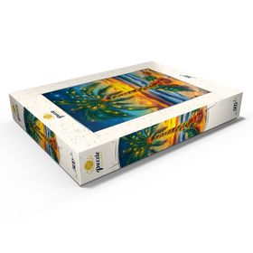 Darstellung des Puzzle Motivs Tropische Weihnachtsillustration – Palme mit Lichtern am Strand - Puzzleteile: 500