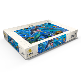 Alternative Darstellung des Puzzle-Motivs Farbenfrohe Unterwasserwelt – Delfine, Meeresschildkröten & tropische Fische – Puzzleteile: 500